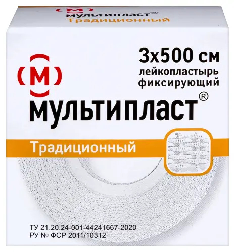 Лейкопластырь Мультипласт 3х500 см фиксир на тканевой основе