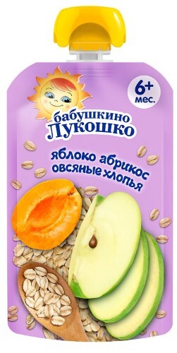 Бабушкино Лукошко пюре 125 г яблоко абрикос с овсян хлопьями без сах. 6+ дой-пак