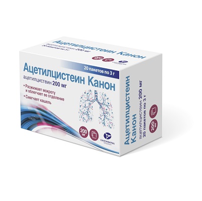 Ацетилцистеин Канон гран. для приг. р-ра д/приема внутрь 200 мг 3 г № 20