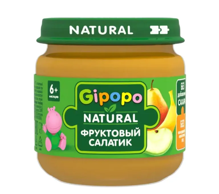 Пюре Гипопо 80г Фруктовый салатик яблоко груша банан без сахара 6+ ст/б