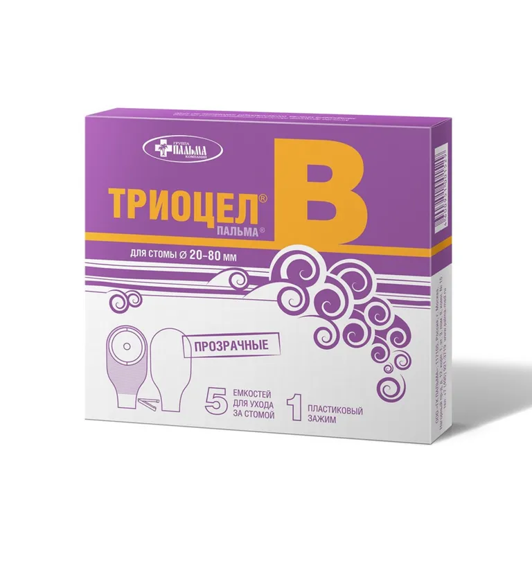 Калоприемник Триоцел-Пальма В полимерн. дренир. однокомп. самофикс. для стомы 20-80 мм прозр. № 5