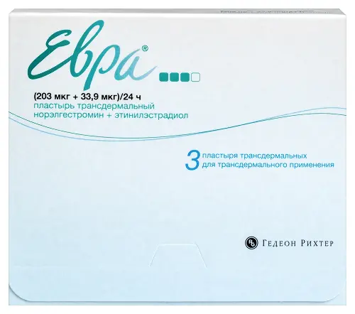 Евра пласт. трансдерм. 203 мкг+33.9 мкг/24 ч № 3