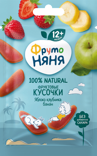 Фруктовые кусочки Фрутоняня яблоко, клубника и банан б/сахара 15 г 12+