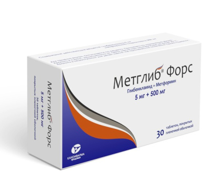 Метглиб Форс табл. п.п.о. 5 мг+500 мг № 30