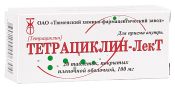 Тетрациклин-ЛекТ табл. п.п.о. 100 мг № 20 Тетрациклин-ЛекТ табл. п.п.о. 100 мг № 20