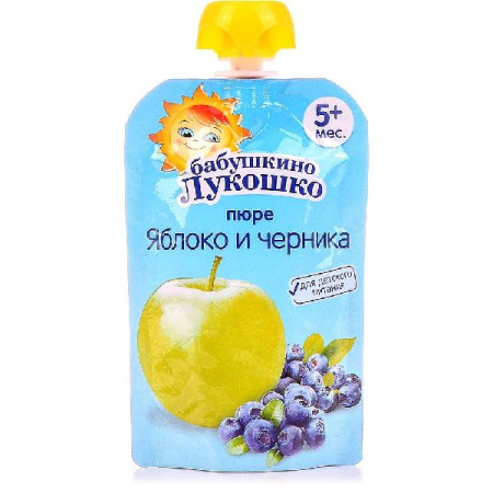 Бабушкино Лукошко пюре 90 г яблоко черника без сахара 5+ м/уп