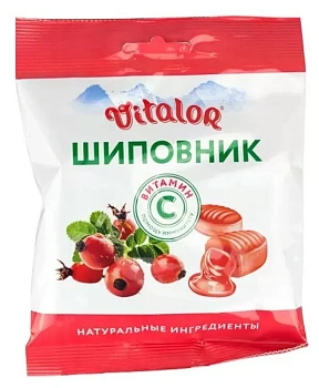 Леденцовая карамель с витамином С со вкусом шиповника Виталор 60 г БАД