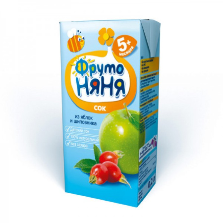 Сок Фрутоняня яблоко шиповник осветл. без сахара 0,2 л 5+