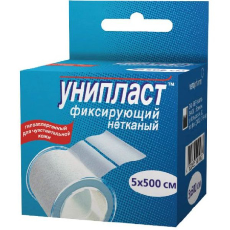 Лейкопластырь 5х500 см Унипласт фиксирующий неткан. основа