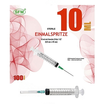 Шприц инъекционный 10 мл трехкомпонентный с иглой G 21 0.8х40 № 100