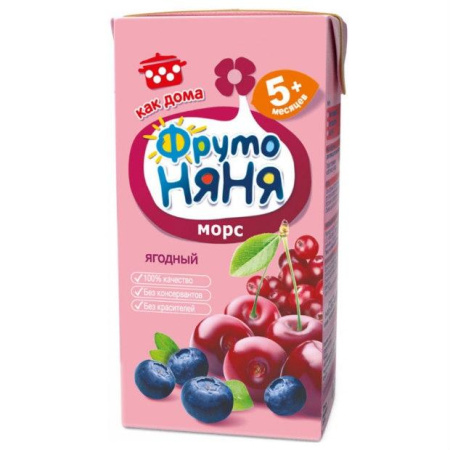 Морс Фрутоняня ягоды клюква черника вишня 0.2 л 5+