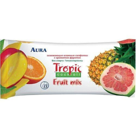 Салфетки влажные Аура очищающие Тропик коктейль № 15