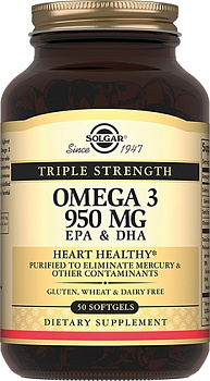 Солгар Тройная Омега-3 950 мг ЭПК и ДГК капс. 1950 мг № 50 БАД