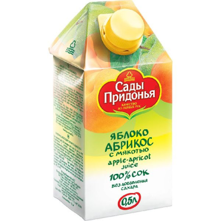 Сок Сады Придонья яблоко абрикос с мякотью без сахара 0.2 л 5+