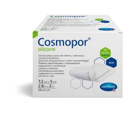 Повязка Космопор силикон самоклеющаяся с впитыв. подушкой и контакт. слоем из силикона стер. 7.2х5 см № 25