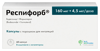 Респифорб капс. с пор. для инг. 160 мкг+4.5 мкг/доза №60 в комп. с устр. д/инг.