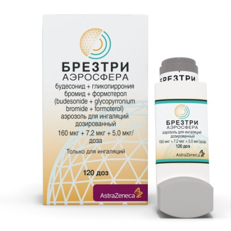 Брезтри Аэросфера аэр. для инг. доз. 160 мкг+7.2 мкг+5 мкг/доза 120 доз 10.7г 