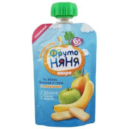 Пюре Фрутоняня банан груша яблоко с печеньем 90 г 6+