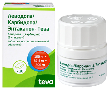 Леводопа/Карбидопа/Энтакапон-Тева табл. п.п.о. 150 мг+37.5 мг+200 мг №30