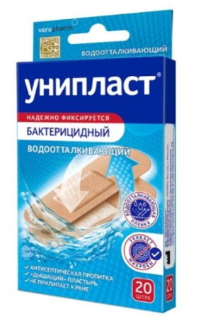 Лейкопластырь бактерицидный Унипласт Фиксэйд Стандарт влагост. 1.9х7.2 см № 20 полим. основа телесн.