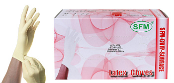 Перчатки смотр. нестер. латекс SFM текстур. неопудр. хлоринация однокр. манжета с валиком р.L №50 пар цвет натур.