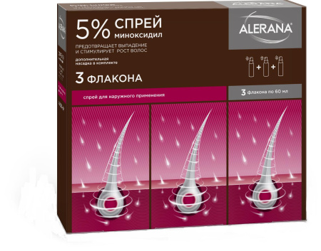 Алерана спрей д/нар.прим. 5 % 60 мл №3 с насадкой  Алерана спрей д/нар.прим. 5 % 60 мл №3 с насадкой
