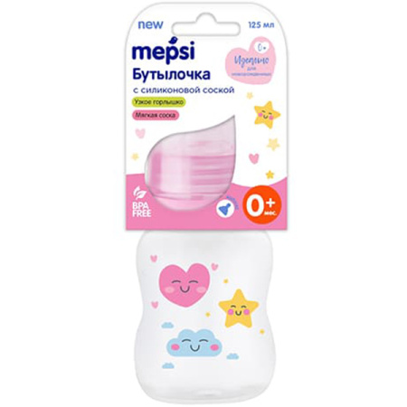 Бутылочка Мепси с силик. соской Хэппи 125 мл 0+ 0218