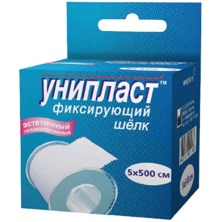 Лейкопластырь 5х500 см Унипласт фиксирующий шелк. основа