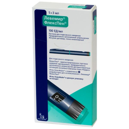 Левемир ФлексПен р-р для п/к введ. 100 ЕД/мл картриджи в шприц-ручках 3 мл № 5