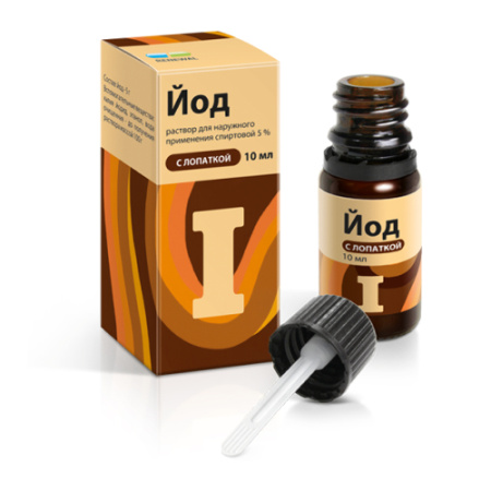 Йод р-р для нар. прим. спирт. 5 % 10 мл с лопаткой