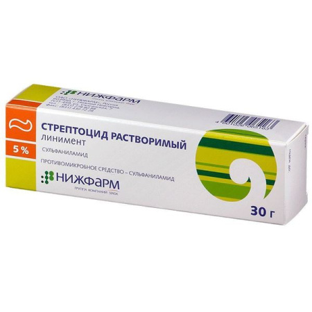 Стрептоцид растворимый линим. для нар. прим. 5% 30 г Стрептоцид растворимый линим. для нар. прим. 5% 30 г