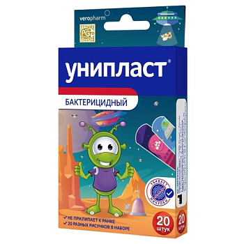 Лейкопластырь Унипласт бактер. набор № 20 Космический (1,6х5,7см №8, 1,9х7,2см №12) Лейкопластырь Унипласт бактер. набор № 20 Космический (1,6х5,7см №8, 1,9х7,2см №12)
