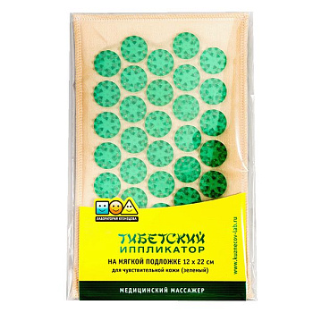 Массажер мед. Тибетский аппликатор на мягкой подложке зеленый 12х22 см