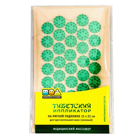Массажер мед. Тибетский аппликатор на мягкой подложке зеленый 12х22 см