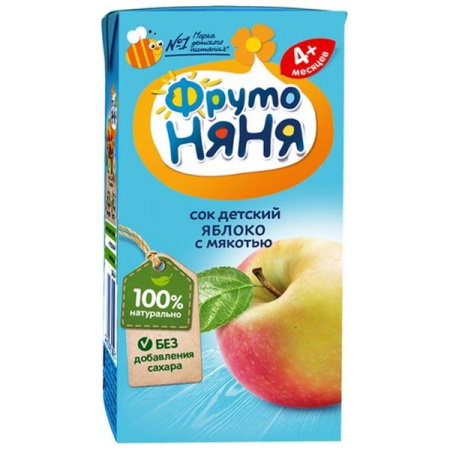 Сок Фрутоняня яблоко персик с мякотью без сахара 0.2 л 5+