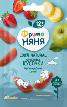Фруктовые кусочки Фрутоняня яблоко, клубника и банан б/сахара 15 г 12+