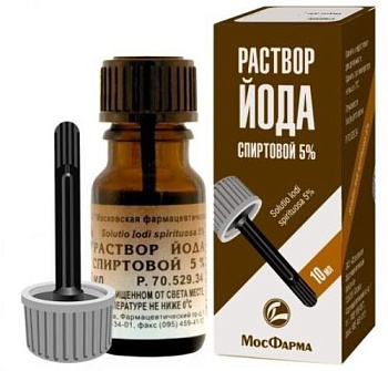 Йод р-р для нар. прим. спирт. 5 % 10 мл с лопаткой