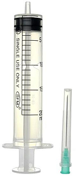 Шприц инъекционный 20 мл трехкомпонентный с иглой 21G 0.8 х 40 №1 Шприц инъекционный 20 мл трехкомпонентный с иглой 21G 0.8 х 40 №1